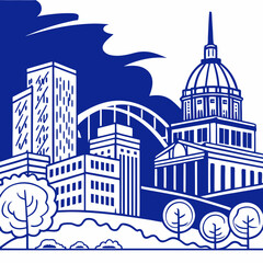 Fototapeta premium Memphis skyline silhouette in flat bold vector style for city prints