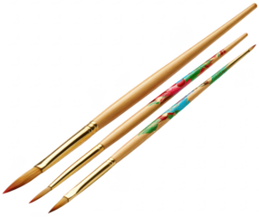 Three paintbrushes, varying sizes, with decorative floral patterns on the handles