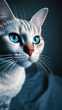 portrait of blue-eyed cat looling on a window serene and cozy indoor pet closeup