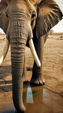 elephant standing on cracked dry earth in desert drought harsh environmental conditions wildlife distress