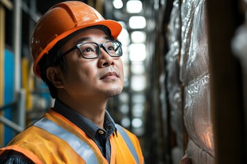 Asian contractor and engineer inspecting construction materials in a building, ensuring safety and structural integrity., Generative AI
