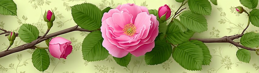 Pink rose blossoms on a branch