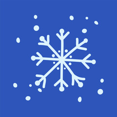 Snowflake blue on blue background. Hand drawn. Winter holidays, season of winter fun, weekends, snowballs, cold, weather. Winter. For printing textiles, packaging, any design.