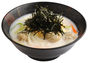 Korean Rice Cake Dumpling Soup with Seaweed Garnish
