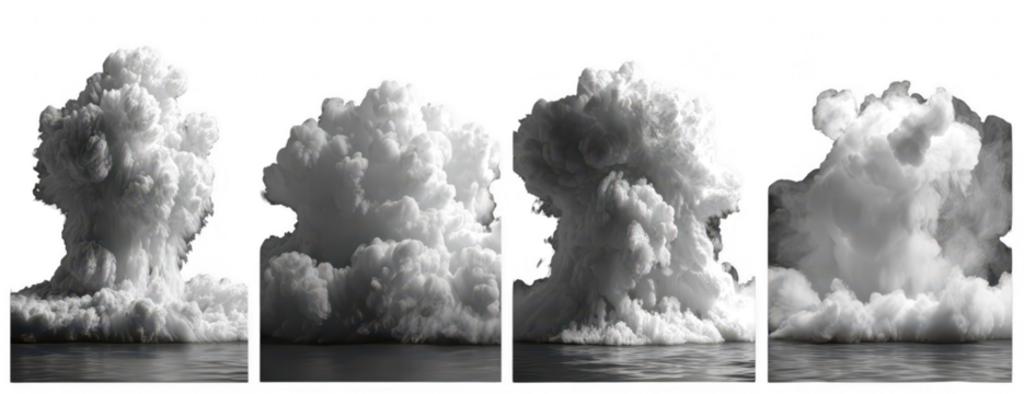 Sequential grayscale cloud formations over water