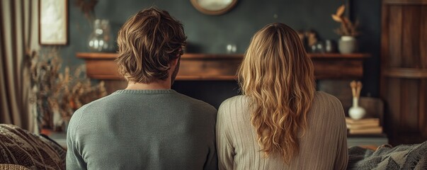 Husband and wife sitting back to back after a quarrel at home, reflecting relationship tension and emotional distance., Generative AI