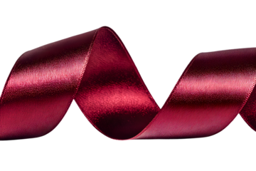 A closeup shot of a burgundy satin ribbon elegantly curled isolated on transparent background
