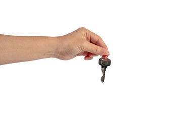 Key with a ring in hand on a transparent background.