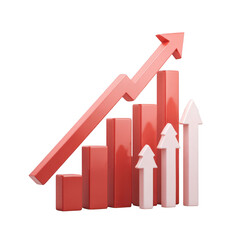 3D graphic of rising bar graph with multiple upward arrows