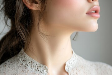 Unforeseen discomfort: Close-up of a woman coughing and feeling chest pain, reflecting sudden illness or a health condition., Generative AI