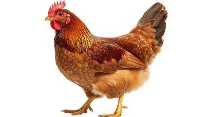 Fototapeta premium Brown hen with red comb and soft feather texture Transparent background, PNG