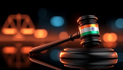 Gavel with Indian flag, justice scales
