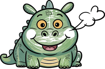 Obraz premium Adorable Cartoon Baby Dragon Smiling with Puff of Steam vector illustration,Generative Ai