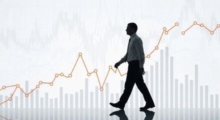 Businessman walking with financial growth chart and graph analysis background image