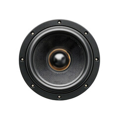 Close-up of a black speaker cone.  Dark, circular speaker, centered.  Distinctive cone shape and black rim