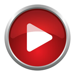 3D vector image of red video play button with rounded triangle icon
