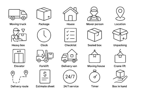 Moving and Relocation Service Line Icons - Logistics & Delivery Set