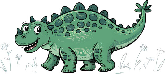 Obraz premium Adorable green cartoon dinosaur with smiling face Vector illustration,Generative Ai