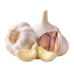 Two whole heads of garlic, one partially opened, showing cloves