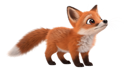 Cartoon fox standing with its tail showing on a transparent background