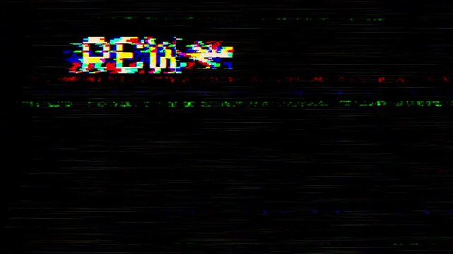 Rew Film overlay with glitch on black background. 4K Video
