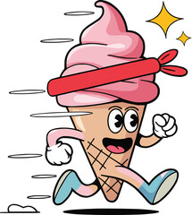 Cute ice cream cone running fast vector illustration,Generative Ai