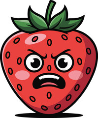 Obraz premium Angry strawberry with expressive face vector illustration,Generative Ai