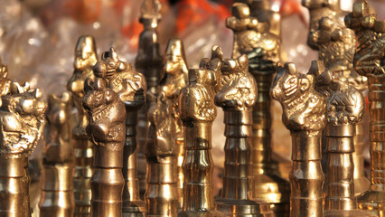 Beautiful antique decorative items displayed in a handicraft shop	