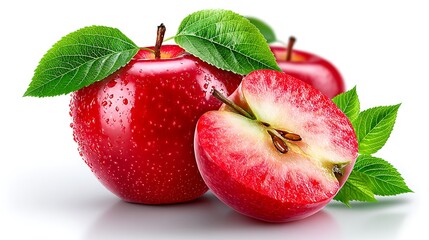 Fresh red apples with leaves