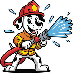 Firefighter Dog with Hose Vector Illustration,Generative Ai