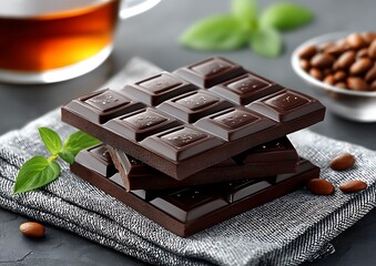 Dark chocolate squares on napkin