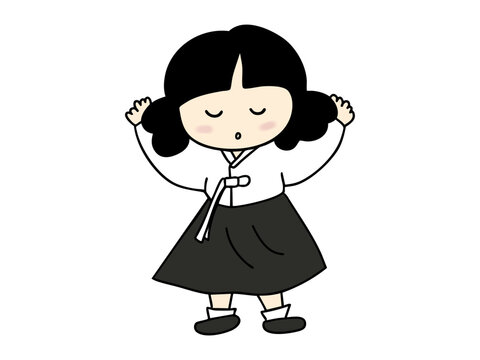 한국 전통의상인 한복을 입은 일러스트