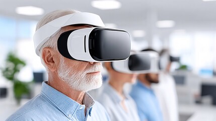 Virtual reality experience for seniors tech event modern office collaborative environment