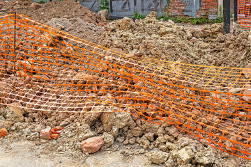red netting on the road during repair work