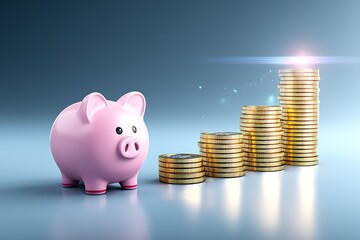 Piggy Bank and Growing Stack of Coins