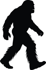 Fototapeta premium Bigfoot Silhouette: Mysterious, Powerful, Walking, Dark, Primate, Cryptozoology, Legend, Mythical Creature, Vector Illustration, Isolated Graphic.