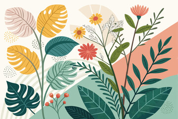 Abstract Botanical Flat Collage – Modern Summer Plant Illustration with Organic Shapes and Nature-Inspired Design – Perfect for Posters, Social Media, Branding, and Wall Art

