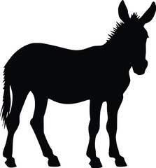 Obraz premium Strong Donkey Silhouette: Farm Animal Vector Graphic, Simple Elegant Design, Isolated Profile View, Perfect for Branding, Agricultural Illustrations.