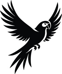 Fototapeta premium Stylized Black Parrot in Flight: Bold, Graphic, Avian Logo Design Element