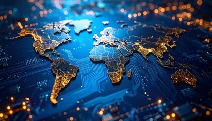 World map on a circuit board.