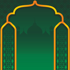 Green Islamic Background with Mosque Silhouette