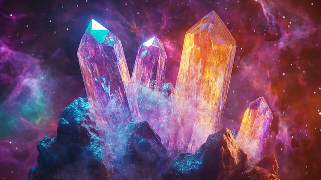 a crystal prism 3D interstellar realm nebula - Powered by Adobe