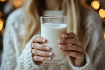 Lactose intolerance concept, woman holding a glass of milk and experiencing  discomfort., Generative AI