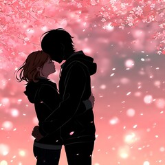 Romantic couple under cherry blossoms (1)