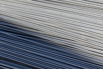 Stack of steel rebar for construction projects in bright sunlight