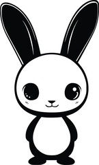 Obraz premium Adorable cartoon bunny rabbit, simple black line art, cute style, childlike charm.