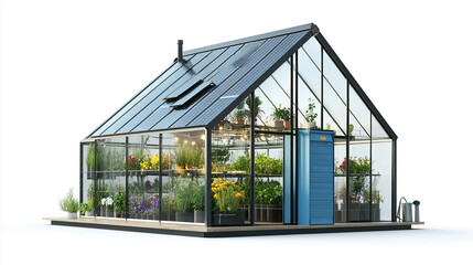 Glass-Enclosed Greenhouse Featuring Fresh Vegetables and Monitoring Equipment

