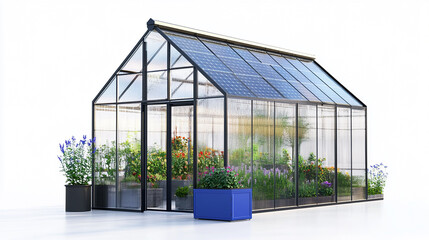 Isolated Transparent Greenhouse with Modern Farming Technology

