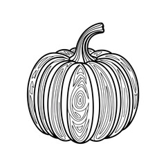 A black and white pumpkin illustration line art of a coloring page
