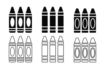 Crayon Icon Collection - Solid and Outline Styles of Kids Drawing Tools